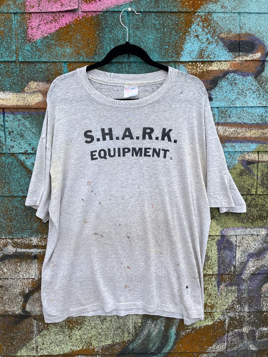 product details: AS-IS S.H.A.R.K. EQUIPMENT HEAVILY DISTRESSED & TATTERED SINGLE STITCH T-SHIRT photo