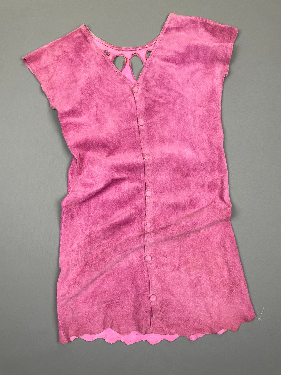 product details: 1980S-90S MAGENTA SUEDE BUTTON UP MINI DRESS WITH EYELET CUTOUTS MADE IN LOS ANGELES photo