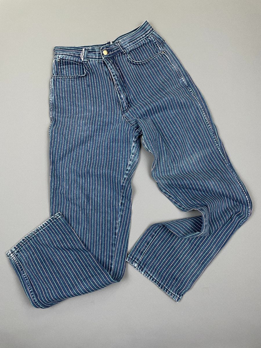 product details: FUNN! 1980S-90S RAINBOW VERTICAL PIN STRIPED JEANS photo