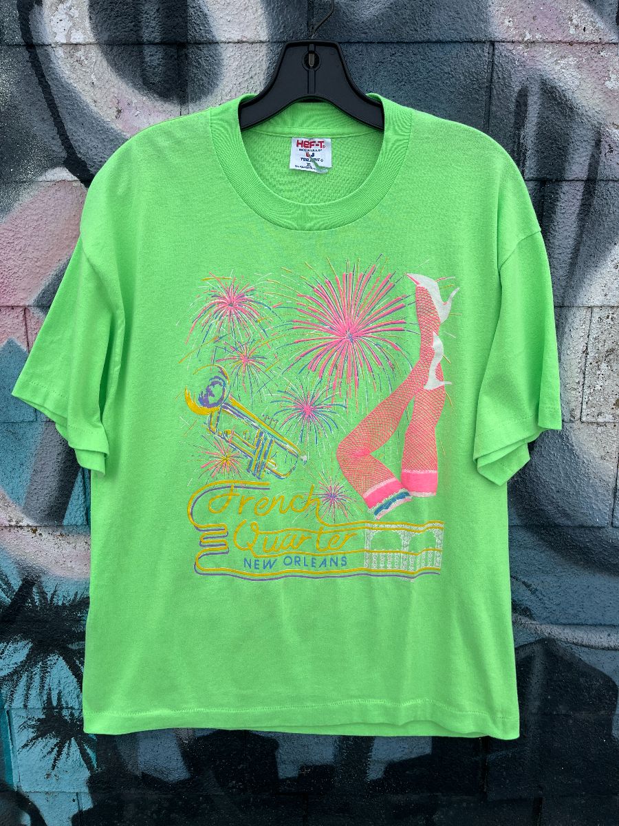 product details: EPIC DAYGLOW NEON FRENCH QUARTER NEW ORLEANS GRAPHIC SINGLE STITCH T-SHIRT photo
