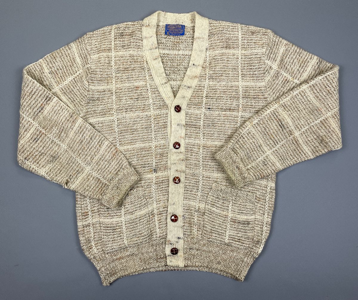 product details: PENDLETON SOFT 100% MARLED WOOL BUTTON UP POCKETED CARDIGAN SWEATER LEATHER BUTTONS photo