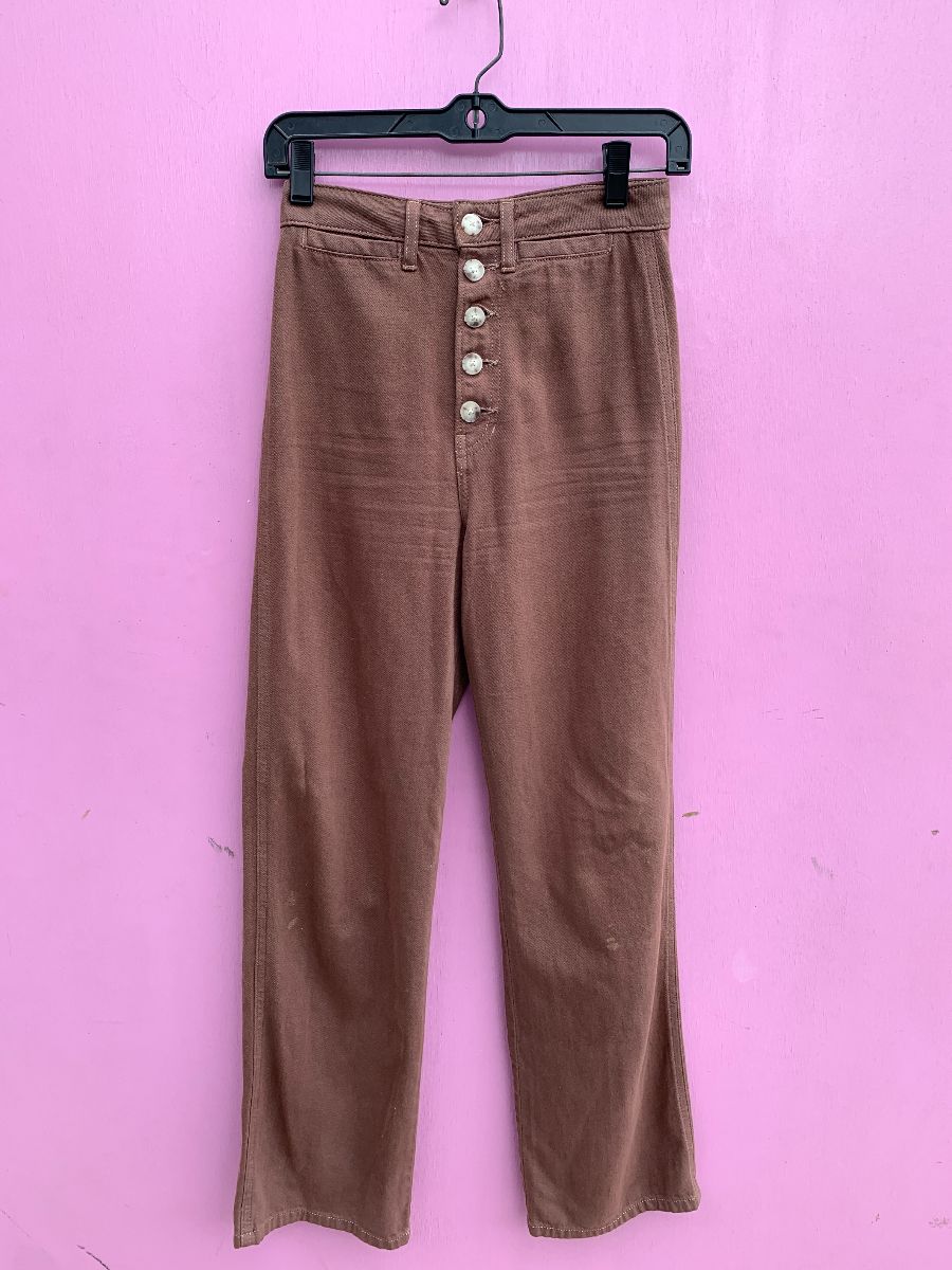 product details: AS- IS HIGH WAISTED STRAIGHT LEG BUTTON FRONT TWILL PANTS photo