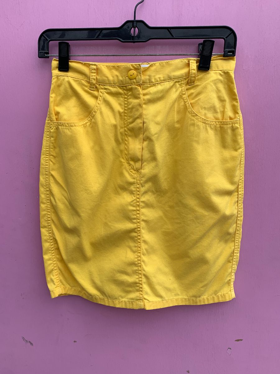 product details: ADORABLE BRIGHT 1990S COTTON MINI PENCIL SKIRT WITH POCKETS photo