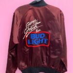 *AS-IS* FADED GEORGE STRAIGHT FROM BUD LIGHT EMBROIDERED ZIP UP ACETATE JACKET