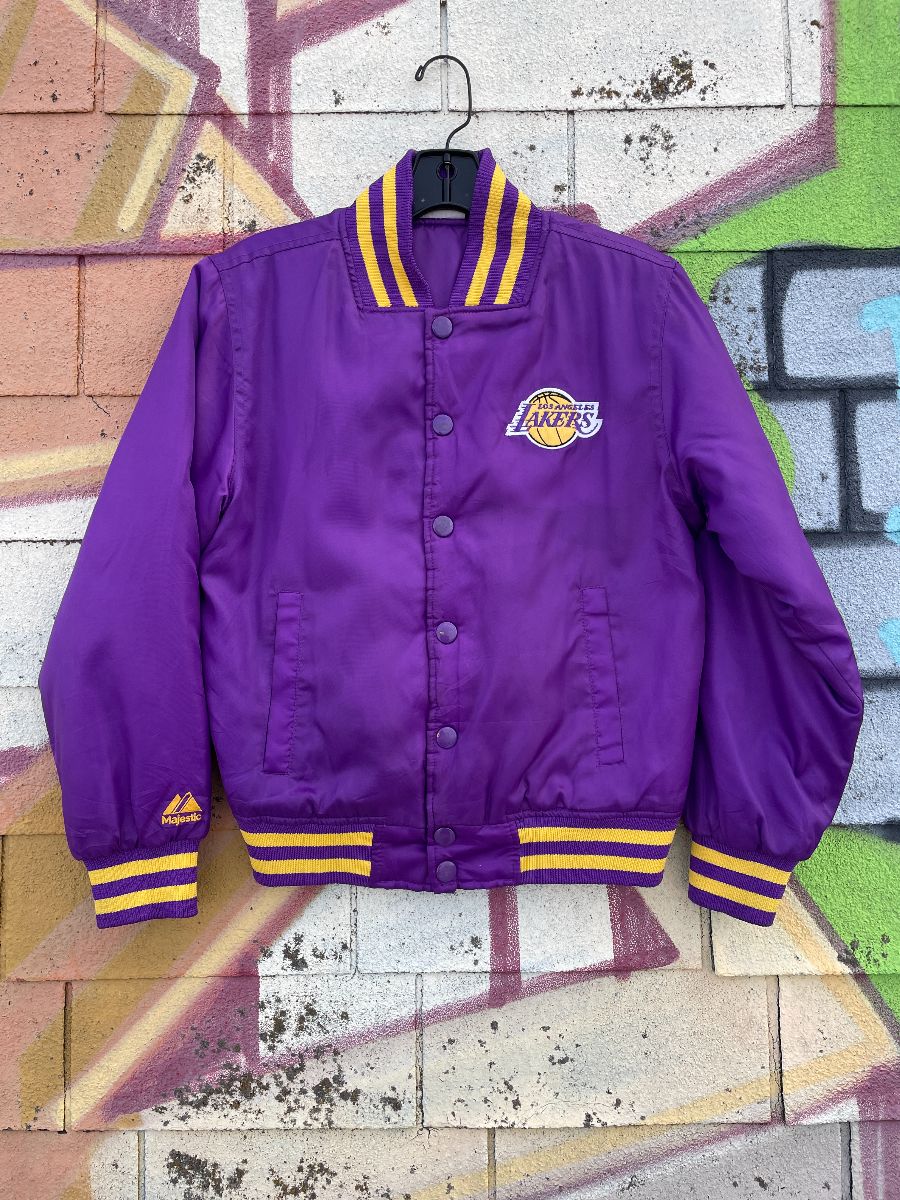 Satin Starter Bomber Los Angeles Lakers Purple and Black Jacket