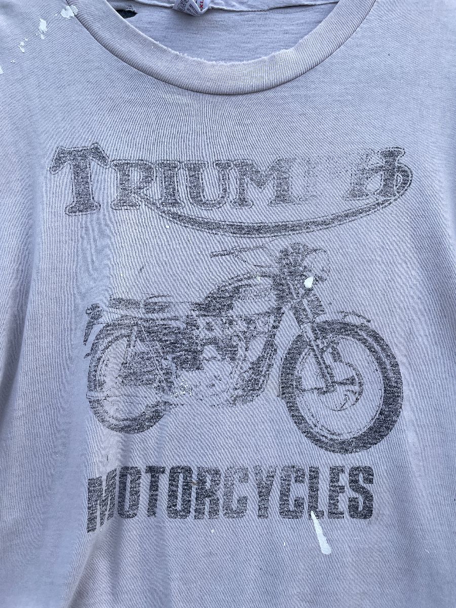 Amazing Heavily Distressed Triumph Motorcycles Graphic Single Stitch  T-shirt As-is