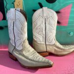 AMAZING PATCHWORK EMBOSSED LEATHER POINTED TOE COWBOY BOOTS HAND STITCHED ACCENTS