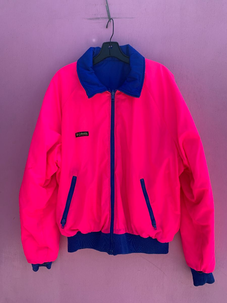 product details: RAD 1990S COLUMBIA NEON DAYGLOW REVERSIBLE PUFFY ZIP UP JACKET photo