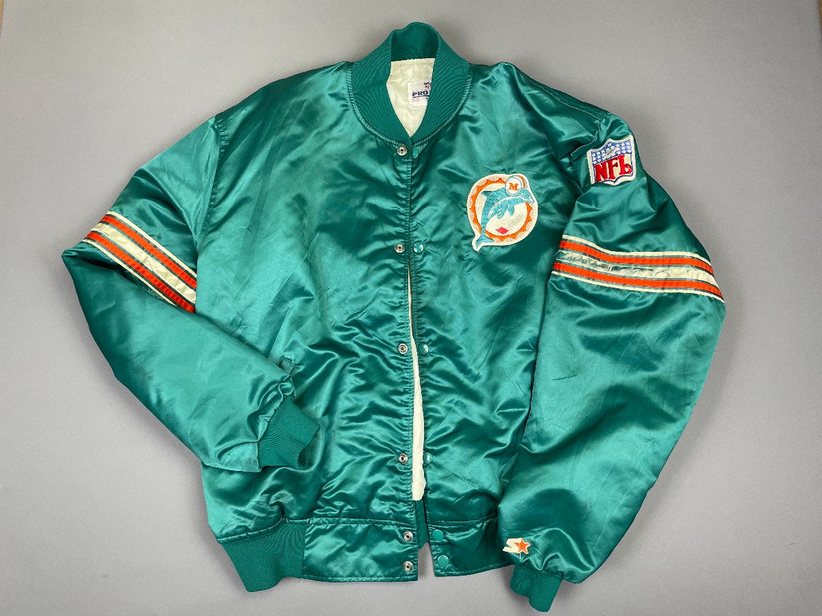 product details: SOLD *AS-IS* 1990S MIAMI DOLPHINS EMBROIDERED SATIN JACKET photo