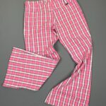 AWESOME 1970S BRIGHT PINK PLAID BELLBOTTOM PANTS DOUBLE COIN POCKETS