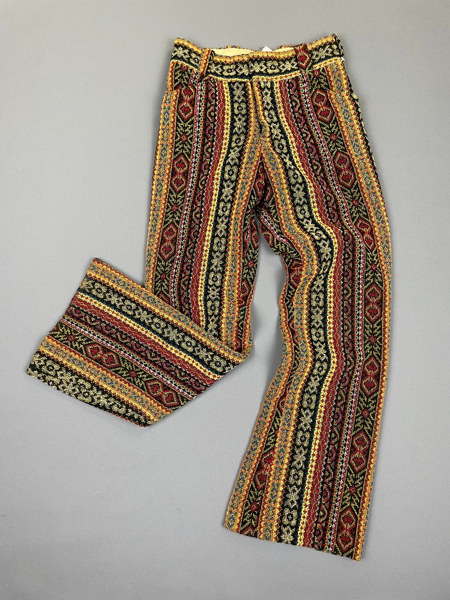 product details: UNREAL ROCK N ROLL 1970S TAPESTRY CARPET  FLARED LEG PANTS photo