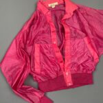 AWESOME! 1980S SHEER NYLON CROPPED DOLMAN BUTTON UP JACKET RIBBED CUFFS