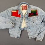 *AS-IS* FUN 1990S SHERPA LINED CROPPED DENIM JACKET ADDED WOOL BLANKET PANELS