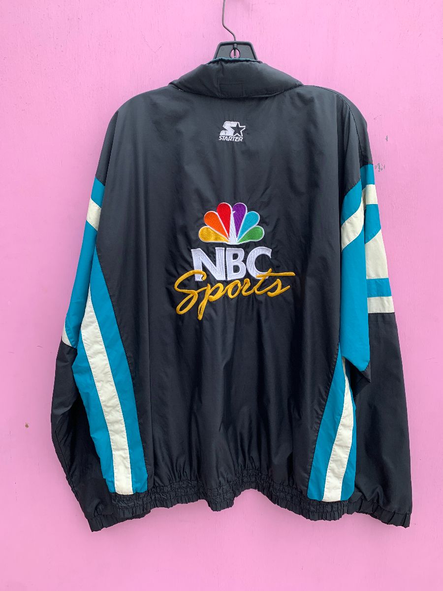 product details: *AS-IS* NBC SPORTS EMBROIDERED LOGO NYLON WINDBREAKER JACKET HIDE-AWAY HOOD photo