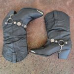 BLACK LEATHER HEELED CHAIN HARNESS COWGIRL BOOTS CONCHO BOOT CHAINS