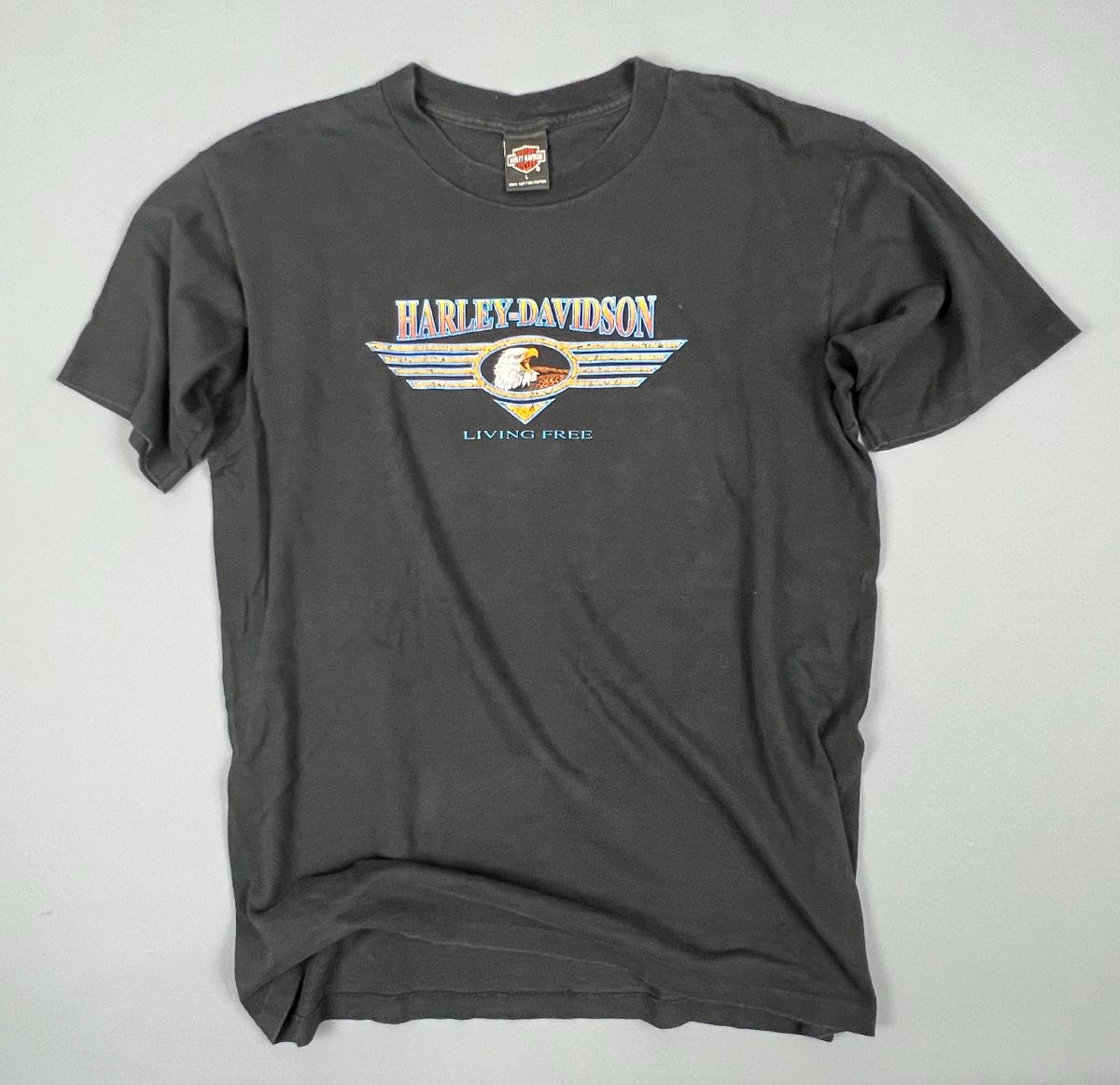 product details: 1990S HARLEY DAVIDSON LIVING FREE EAGLE GRAPHIC, JANESVILLE WI GRAPHIC SINGLE STITCH T-SHIRT photo