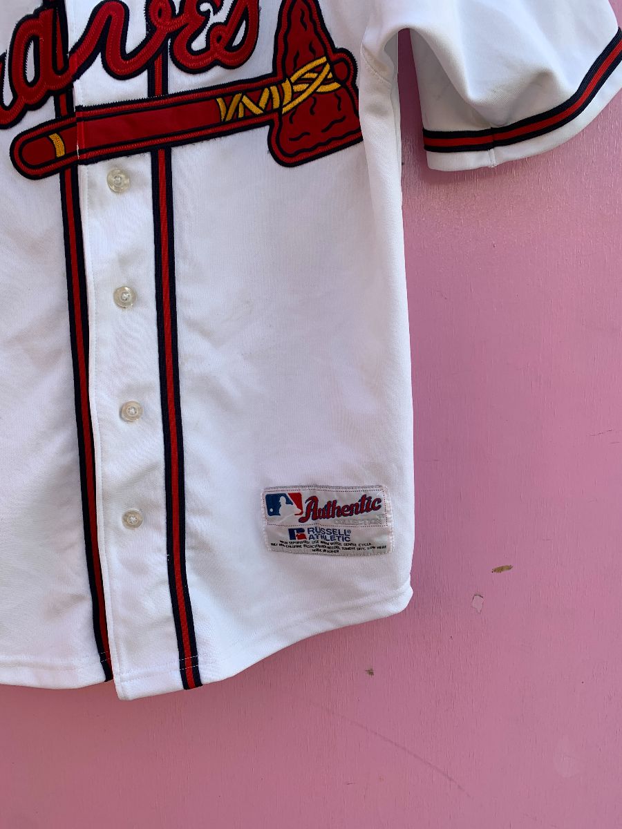 Vintage Majestic Atlanta Braves Pin Stripe Red Jersey Buttons Logo USA Mens  XXL?