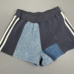 UPCYCLED VINTAGE DENIM & SWEATPANT PATCHWORK ELASTIC WAIST SHORTS