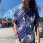 100% COTTON CATALINA SAILBOAT DIAGONAL STRIPED PRINT HAWAIIAN SHIRT