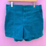AWESOME TEAL CORDUROY HIGH WAISTED SHORTS FRONT WELT POCKETS