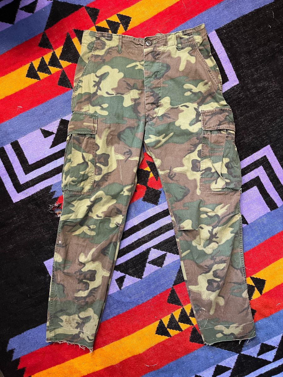 product details: *AS-IS* DISTRESSED & FADED CAMO MILITARY ISSUED CARGO PANTS photo