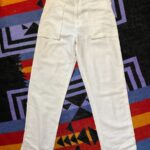 WHITE LINEN STYLE 100% COTTON HIGH WAISTED PANTS FRONT WELT POCKETS
