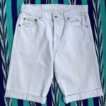*AS-IS* LEVIS 501 OVER BLEACHED WHITE DENIM LONG CUT SHORTS ROLLED HEM