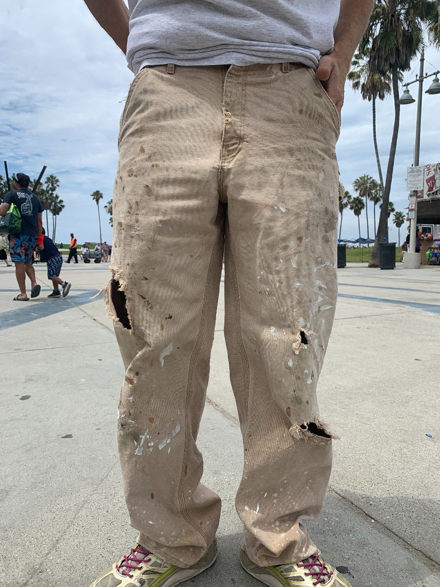 product details: *AS-IS* RAD! PERFECTLY THRASHED & PAINT SPLATTERED WORKWEAR PANTS photo
