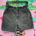 *AS-IS* DISTRESSED 1990S FADED CHARCOAL DENIM SHORTS W/ ELASTIC WAIST