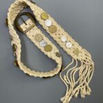 *AS-IS* UNIQUE KNITTED COTTON ROPE BELT MEXICAN PESOS COINS TASSELED ENDS
