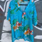 AS-IS AWESOME FLORAL PRINT HAWAIIAN SHIRT W/ WOODEN BUTTONS