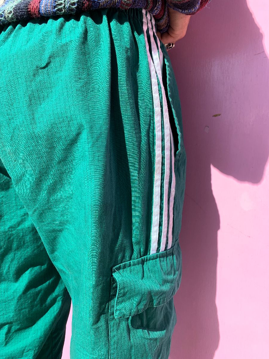 Heavy Green Adidas Track Pants Cargo Pockets Boardwalk Vintage