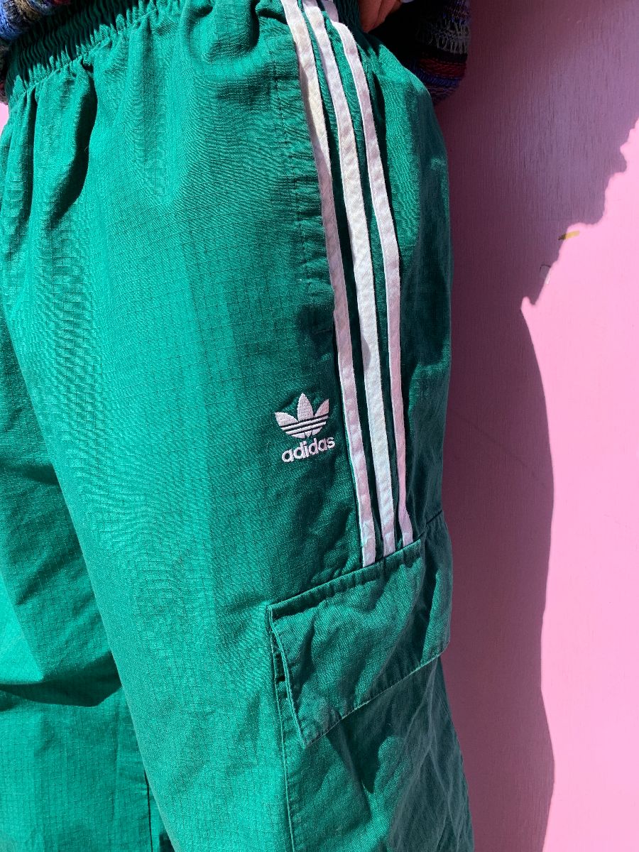 Heavy Green Adidas Track Pants Cargo Pockets Boardwalk Vintage