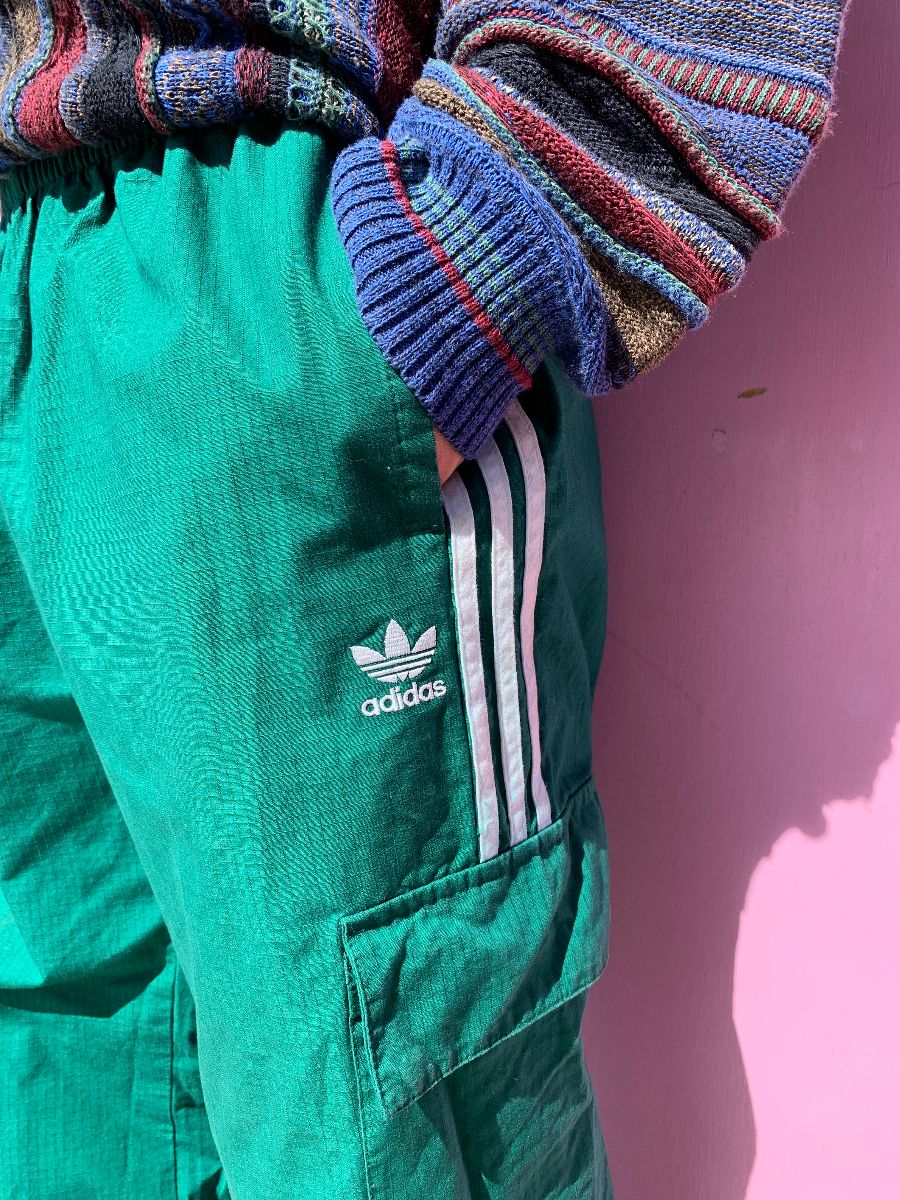 Heavy Green Adidas Track Pants Cargo Pockets Boardwalk Vintage