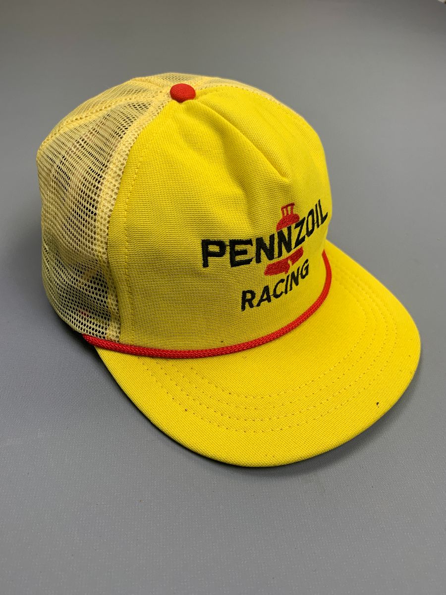 product details: RETRO PENNZOIL RACING EMBROIDERED TRUCKER HAT W/ RED ROPE photo