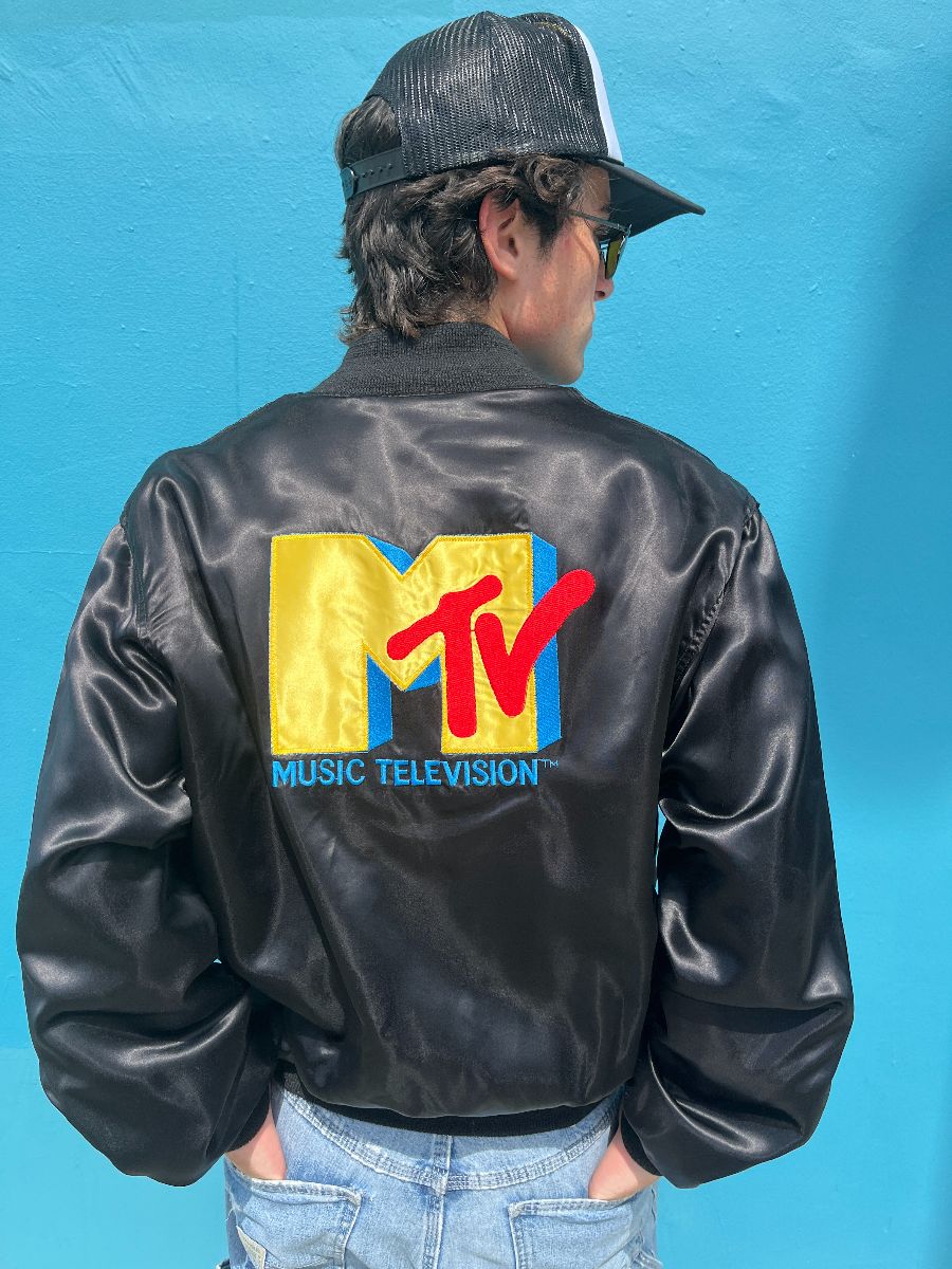 product details: MTV EMBROIDERED SATIN BUTTON UP BOMBER JACKET photo