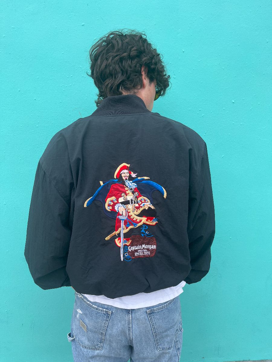 product details: CAPTAIN MORGAN EMBROIDERED SNAP UP BOMBER JACKET photo