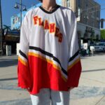 FLAMES EMBROIDERED COLORBLOCK HOCKEY JERSEY