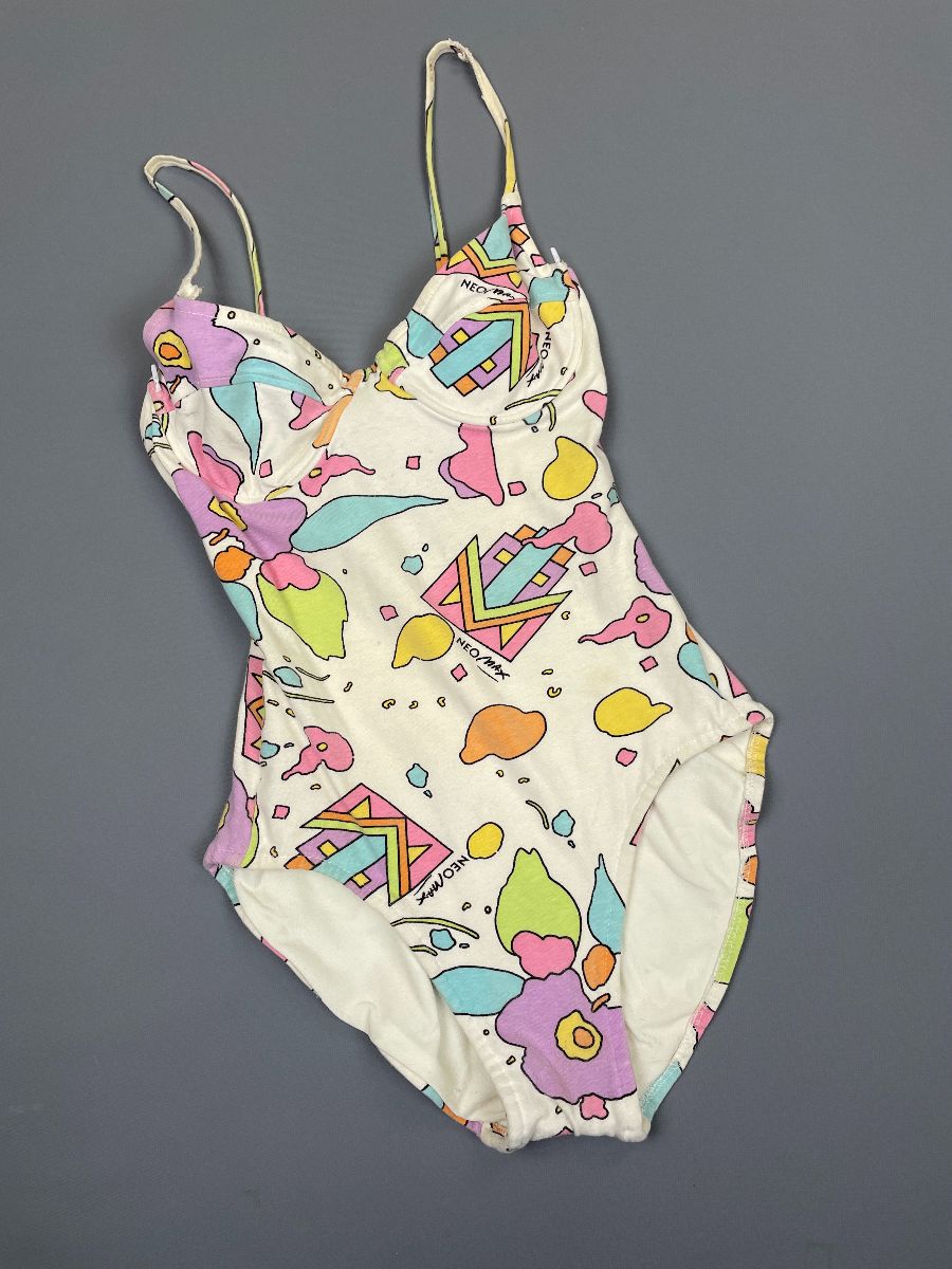 product details: RARE 1980S PETER MAX PASTEL ABSTRACT PRINT BODYSUIT BUILT IN BRA NEO MAX photo