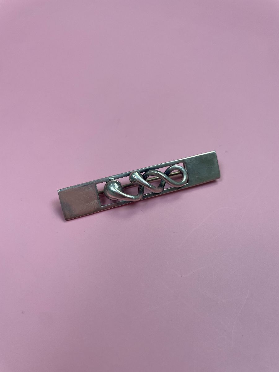 product details: MODERNIST 925 SILVER RECTANGULAR SWIRL BROOCH *STAMPED MEXICO photo