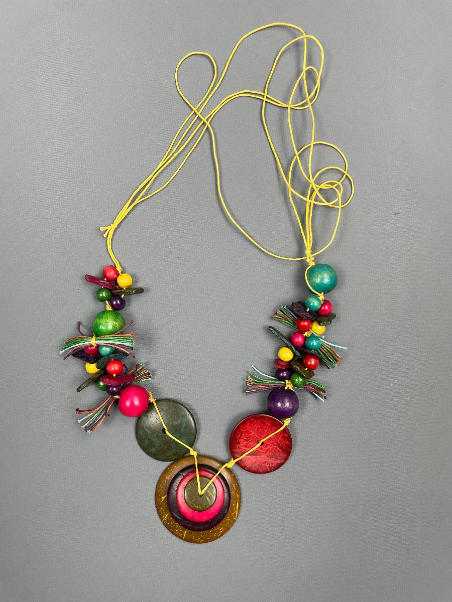 product details: FUN COLORFUL WOOD & COCONUT BEADED NECKLACE photo