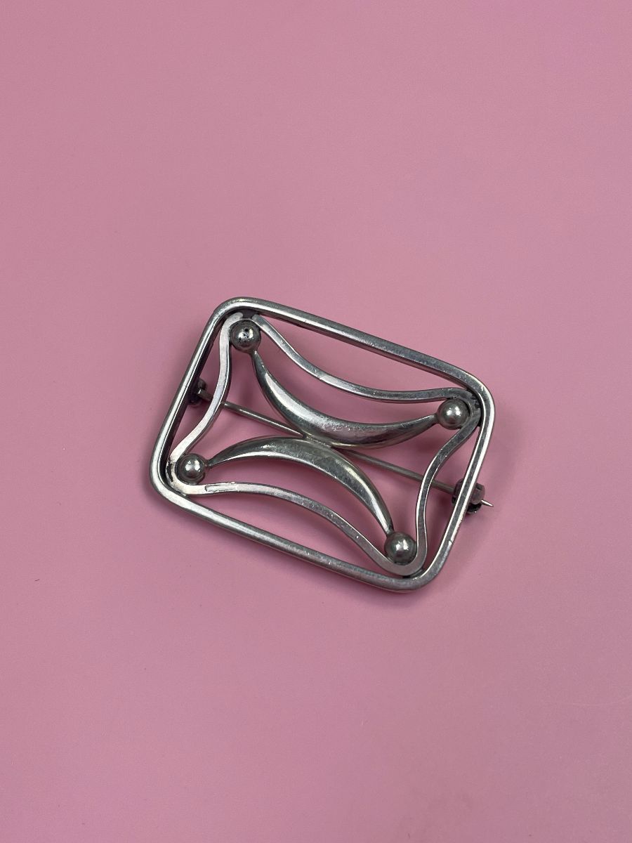 product details: 925 MODERNIST SILVER ABSTRACT DESIGN RECTANGULAR BROOCH *SIGNED photo