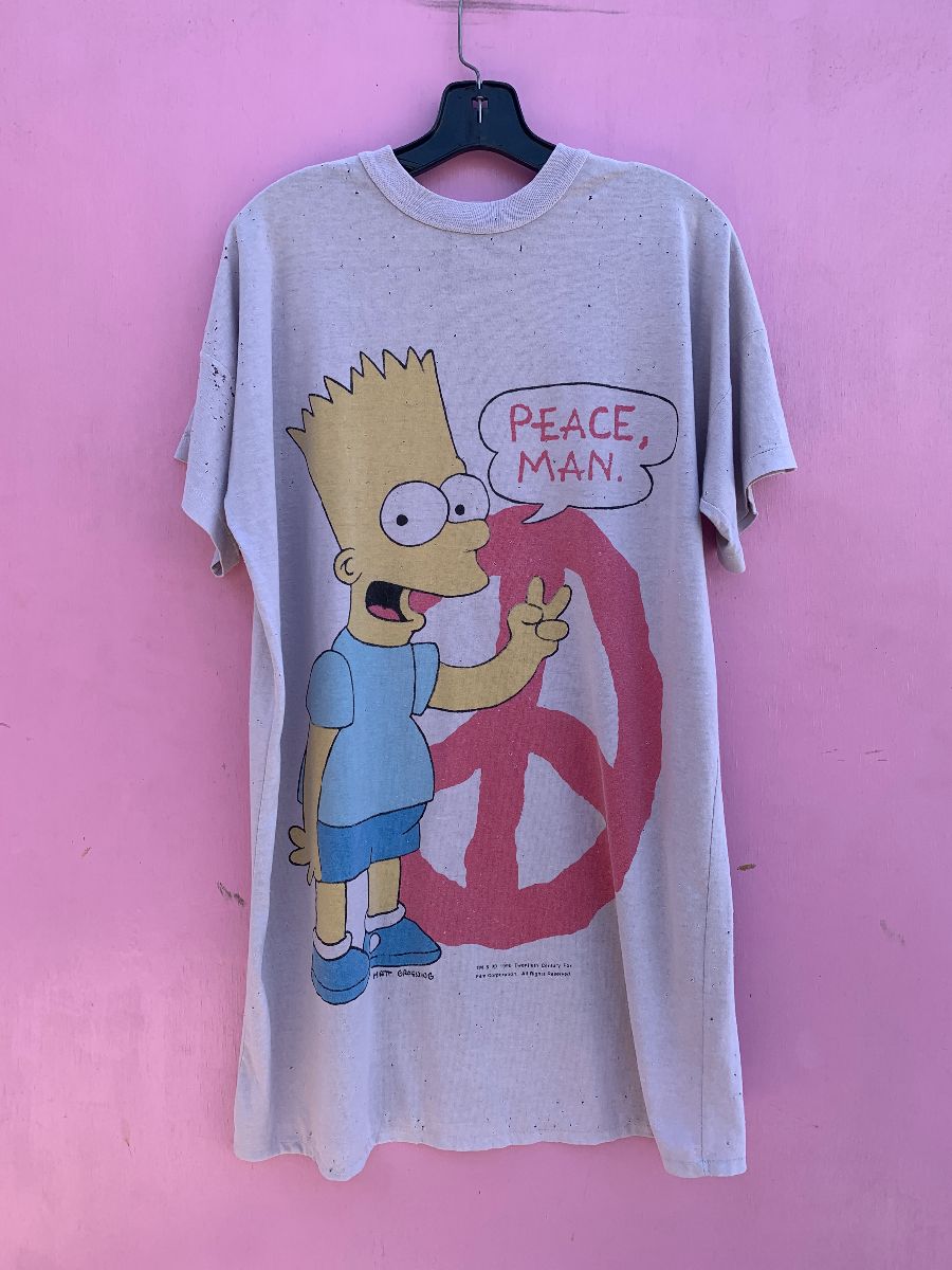 product details: DISTRESSED 1990 OVERSIZED BART SIMPSON PEACE MAN GRAPHIC SINGLE STITCHED T-SHIRT photo