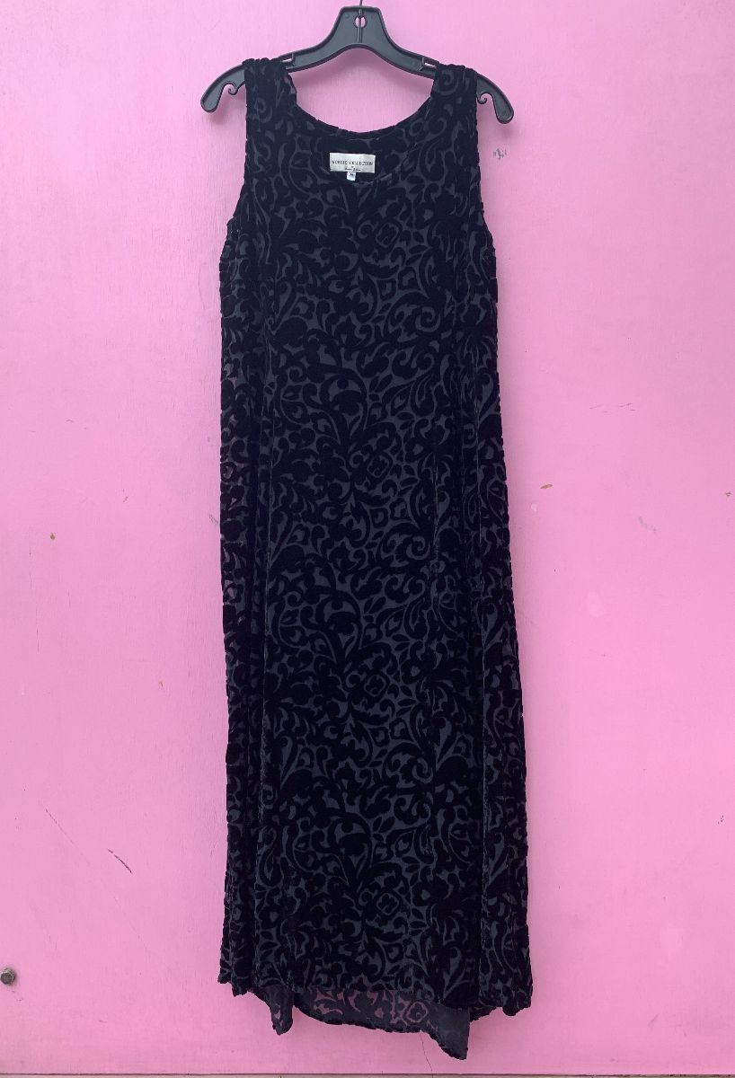 product details: 1990S SHEER FLOCKED VELVET SLEEVELESS MAXI DRESS photo