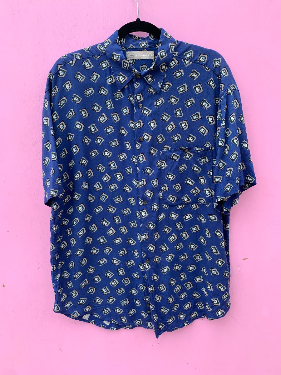 product details: 1990S FUNKY PRINT SHORT SLEEVE RAYON SHIRT photo