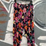 VIBRANT FLORAL PRINT ELASTIC WAIST & CUFFS RAYON HAREM PANTS