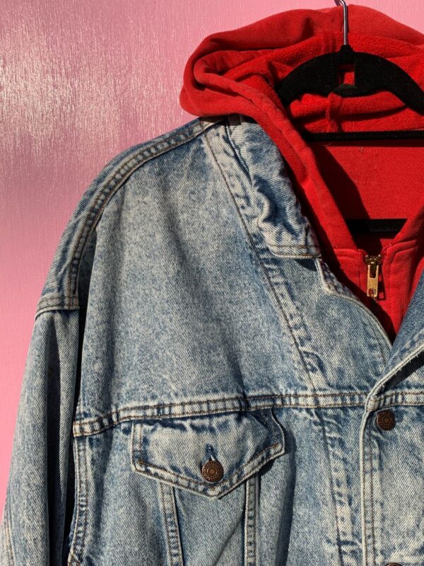 RARE 1980S-90S ACID WASH WHITE TAB LEVIS DENIM JACKET SWEATSHIRT HOODIE LINED