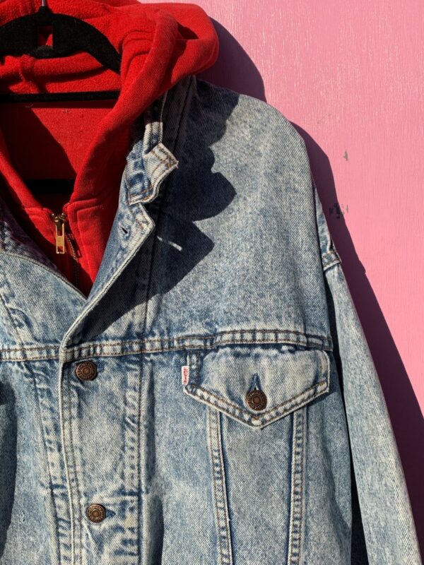 RARE 1980S-90S ACID WASH WHITE TAB LEVIS DENIM JACKET SWEATSHIRT HOODIE LINED