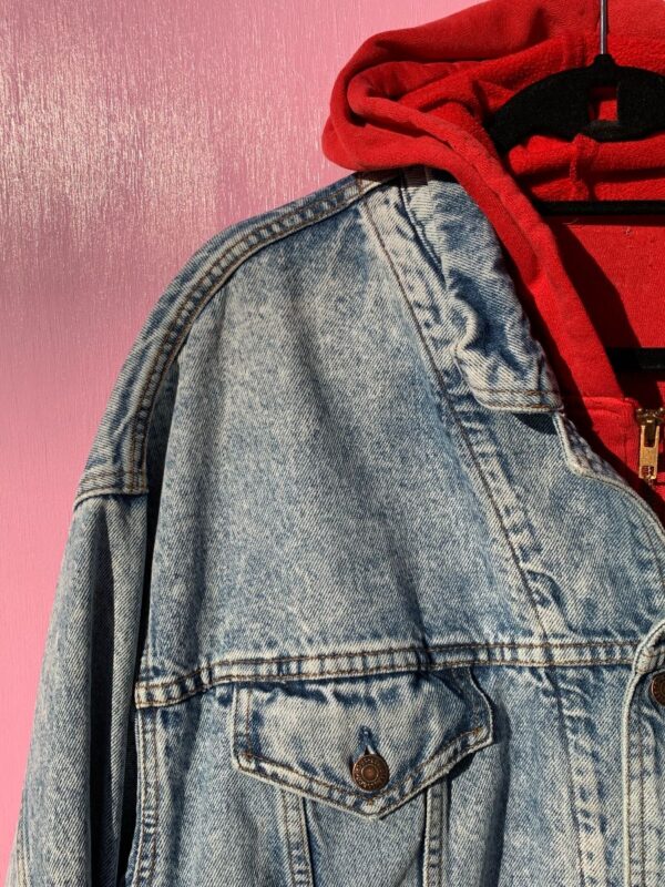 RARE 1980S-90S ACID WASH WHITE TAB LEVIS DENIM JACKET SWEATSHIRT HOODIE LINED