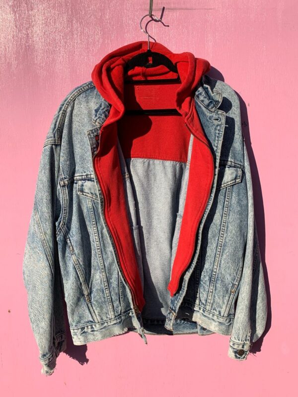 RARE 1980S-90S ACID WASH WHITE TAB LEVIS DENIM JACKET SWEATSHIRT HOODIE LINED